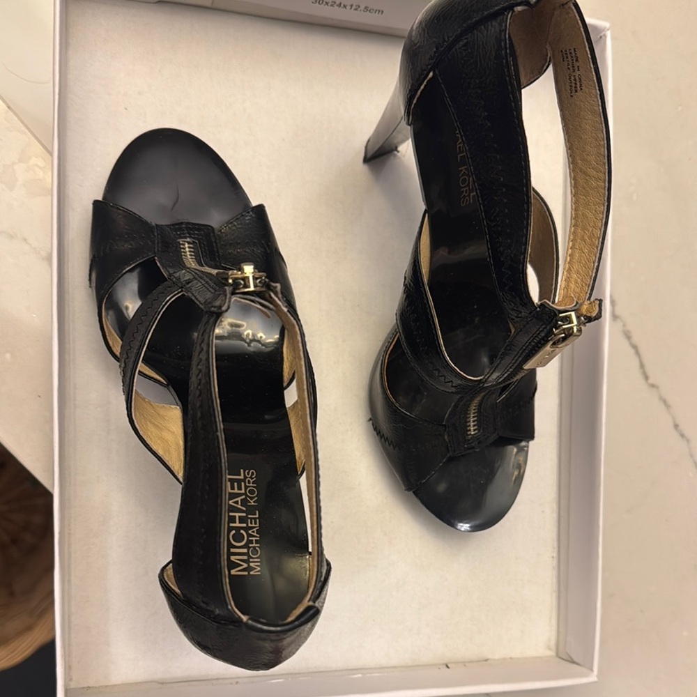 Michael Kors Black Heels with Ankle Strap and Peep-Toe